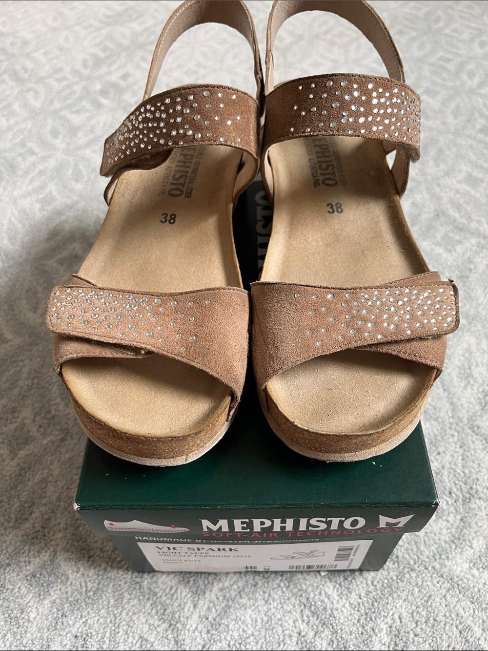 Mephisto Vic Spark Light Taupe Wedge Sandals